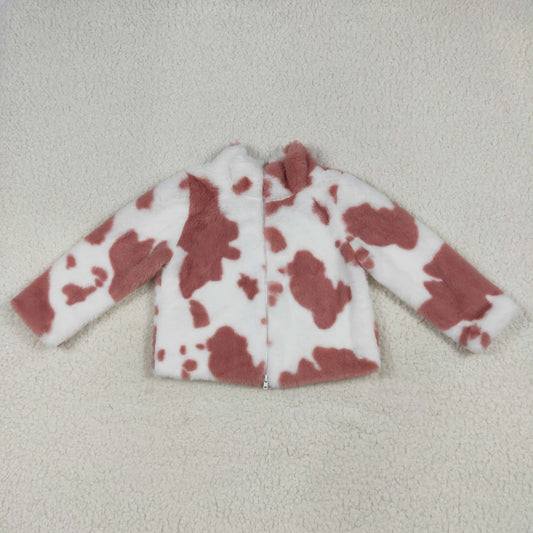 GT1027 2xs-3xl Zipper plush style stand-up collar cow print soft comfortable winter coat  Free shipping order $100+ certain items RTS