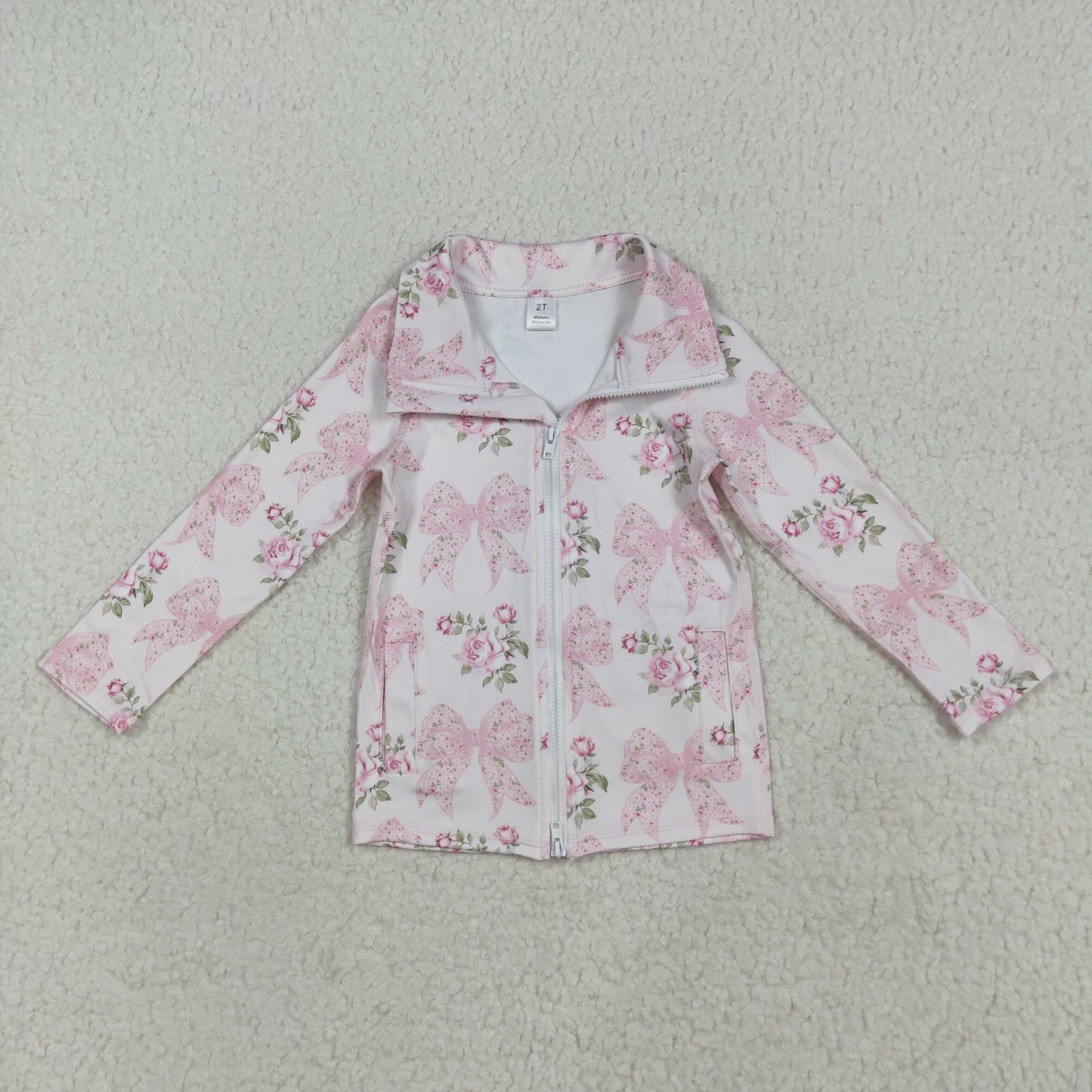 GT1075 kids yoga light pink zipper pockets long sleeve top sweater 202507 RTS