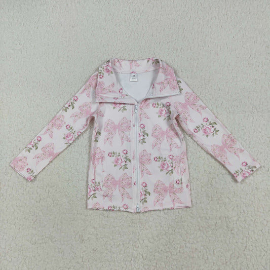 GT1075 kids yoga light pink zipper pockets long sleeve top sweater 202507 RTS