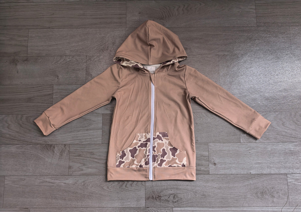 Sample-Real Pics GT1144 Baby Boy Clothes Cow Camo Spliced Print Long Sleeve Zip Up Hooded Jacket