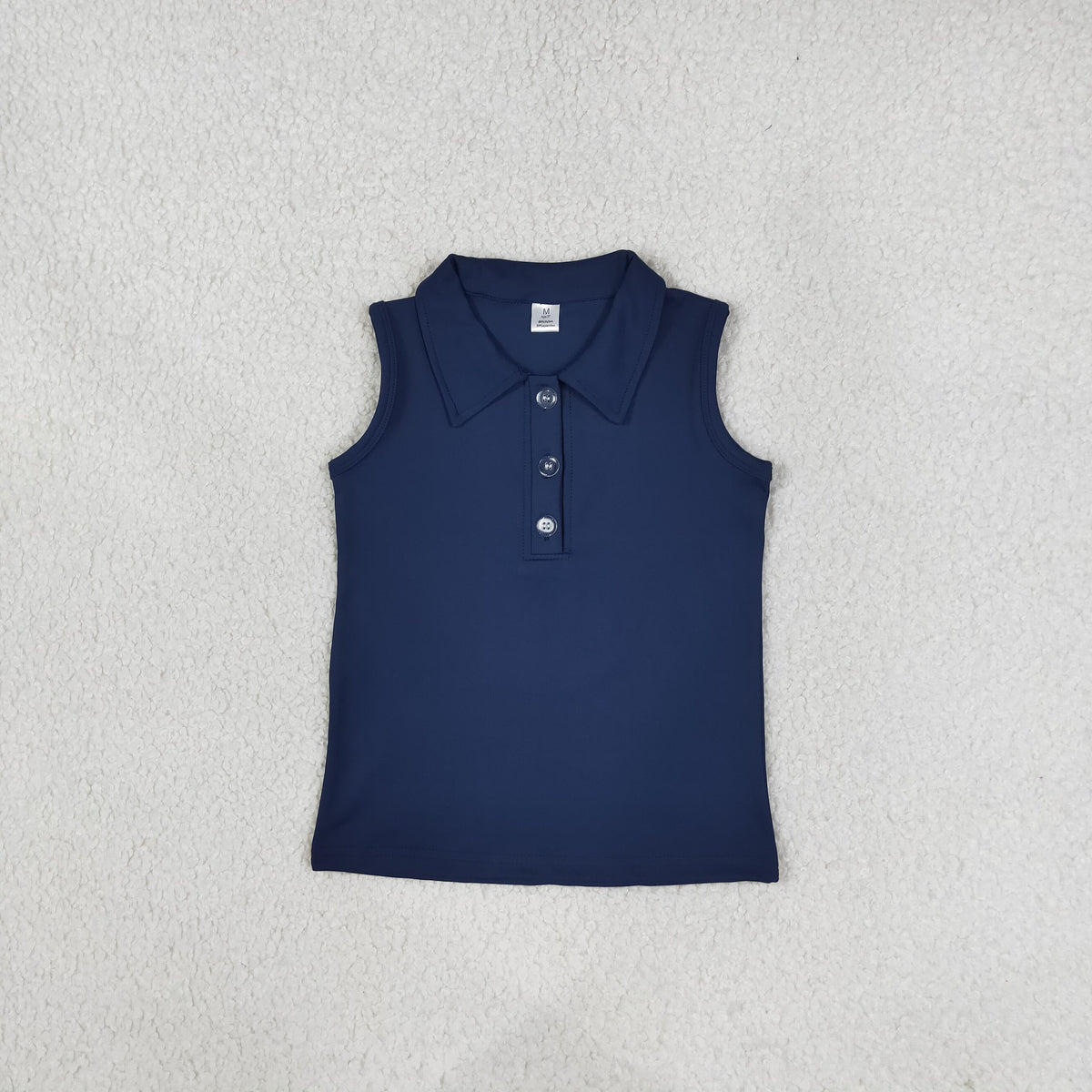 NO MOQ RTS GT1159 Baby Girl Clothes Navy Solid Plain Print Sleeveless Polo Tank Top 202610