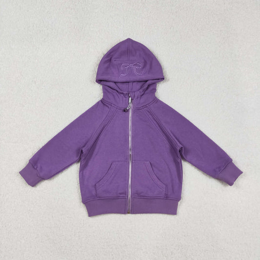 GT1202 Embroidery PURPLE fall hoodie Christmas BOW Embroidery girl top zipper coat 202509 RTS