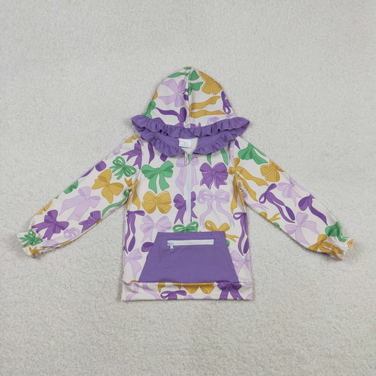 GT1222 YOGA Purple BOW Mardi Gras western long sleeve GIRL top coat camo pullover 202511 RTS