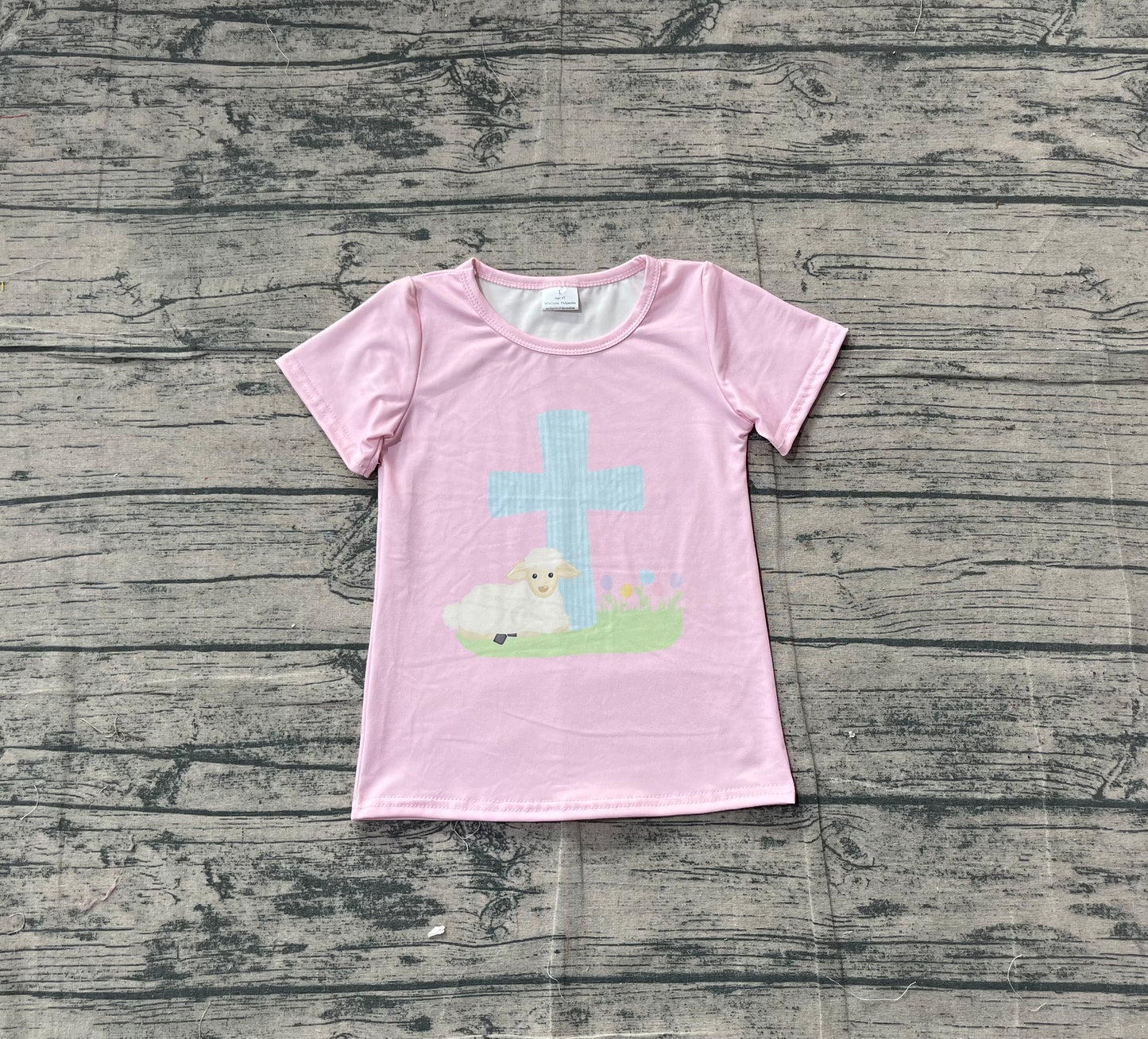 GT1394 Easter cross sheep top kids girl  202511 preorder