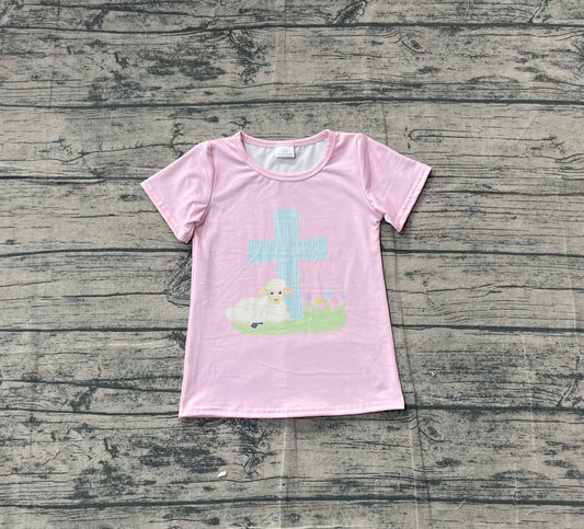 GT1394 Easter cross sheep top kids girl  202511 preorder
