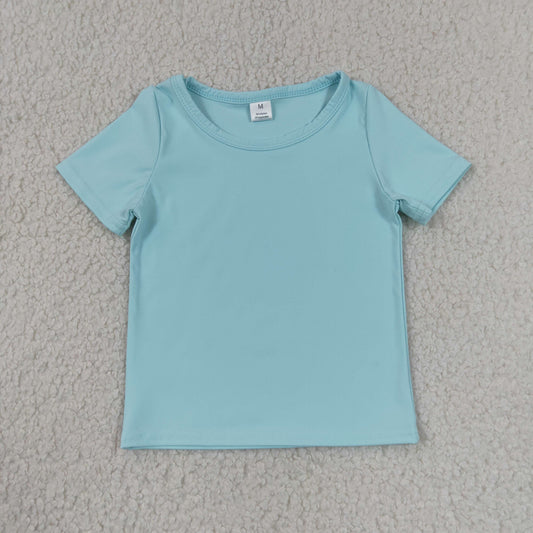 GT1631 teal blue solid color yoga tee girl top  202607 RTS