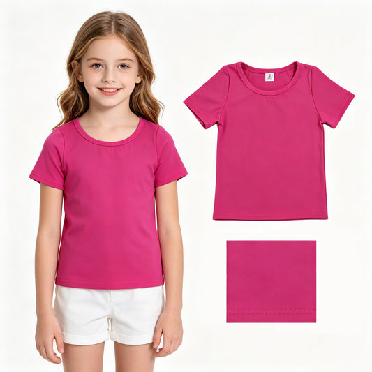 GT1633 hot pink solid color yoga tee girl top  202607 RTS