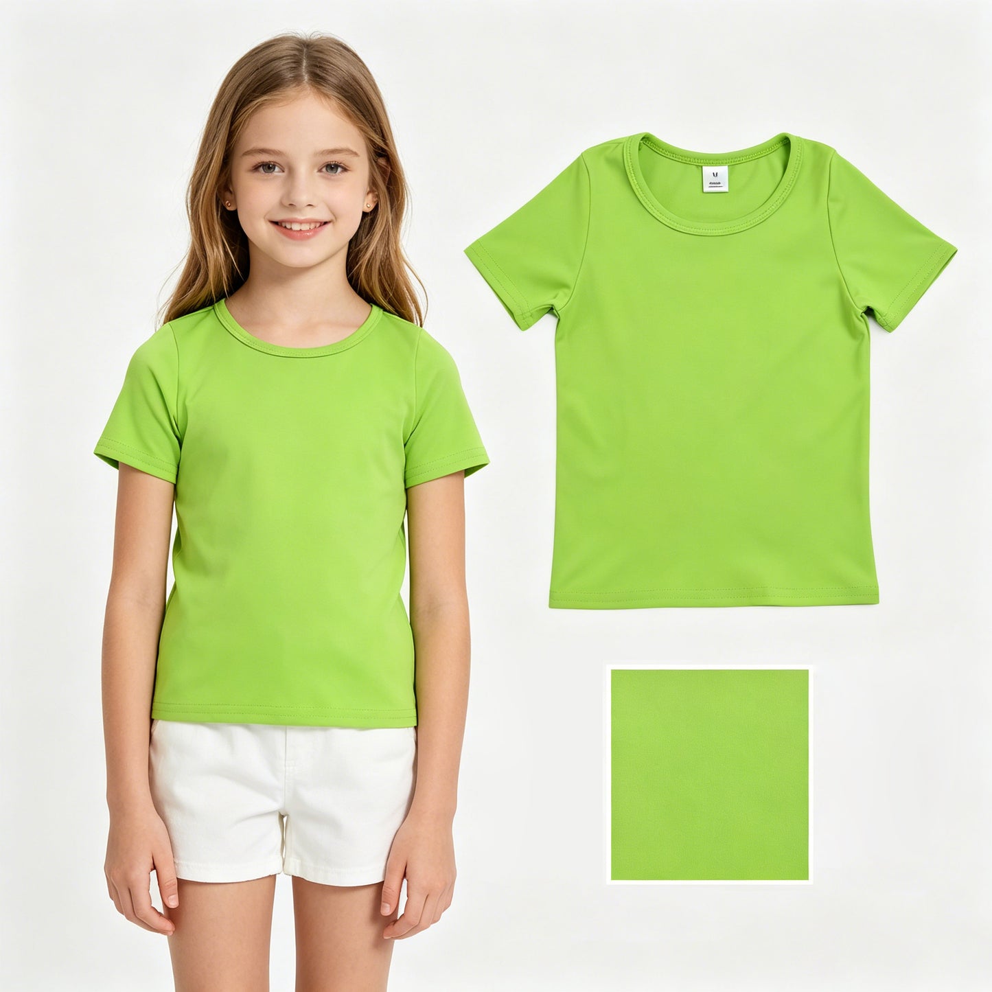 GT1636 green solid color yoga tee girl top  202607 RTS