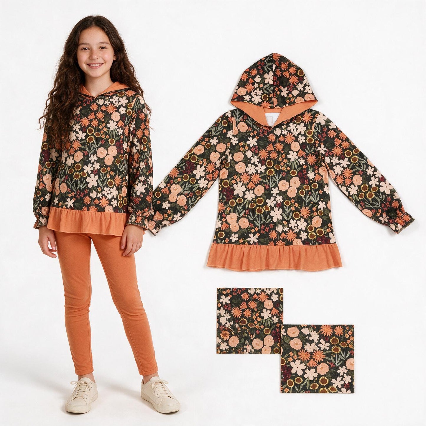 GT1644 flowers hoodie ruffle girl top coat pullover 202608 RTS