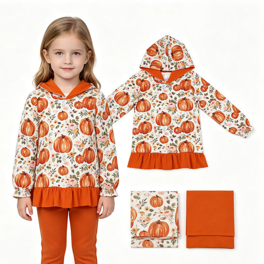 GT1647 halloween pumpkin hoodie ruffle girl top coat pullover 202608 RTS