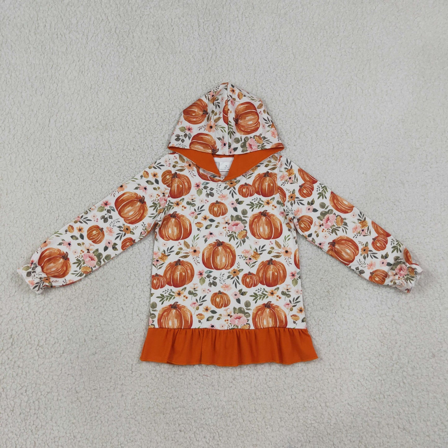 GT1647 halloween pumpkin hoodie ruffle girl top coat pullover 202608 RTS