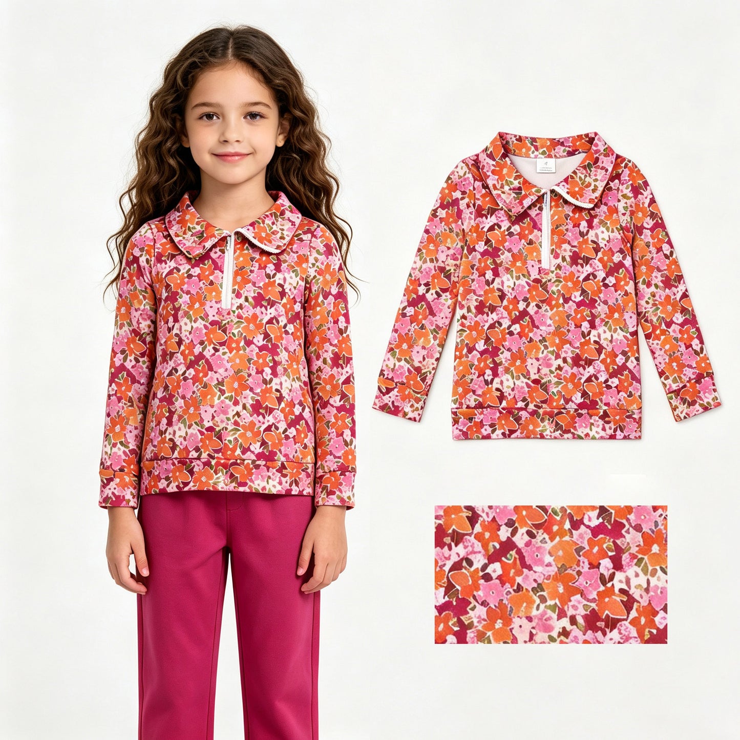 GT1652 button ZIPPER FLOWER shirt  girl top coat pullover  202608 RTS