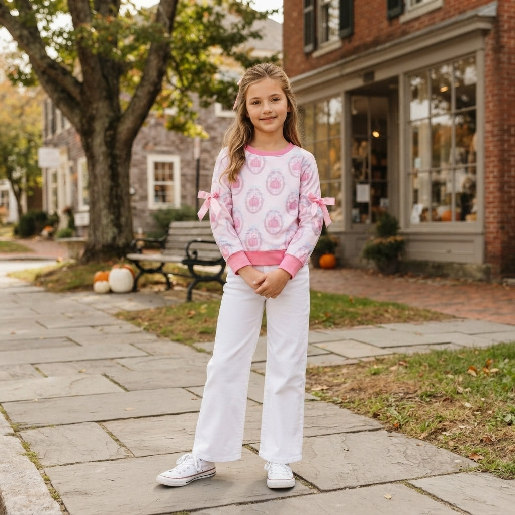 NO MOQ RTS GT1657 Baby Girl Clothes Pink Pumpkin Gingham Bow Mixed Print Long Sleeve Top 202610