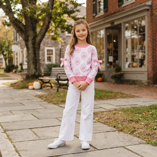NO MOQ RTS GT1657 Baby Girl Clothes Pink Pumpkin Gingham Bow Mixed Print Long Sleeve Top 202610