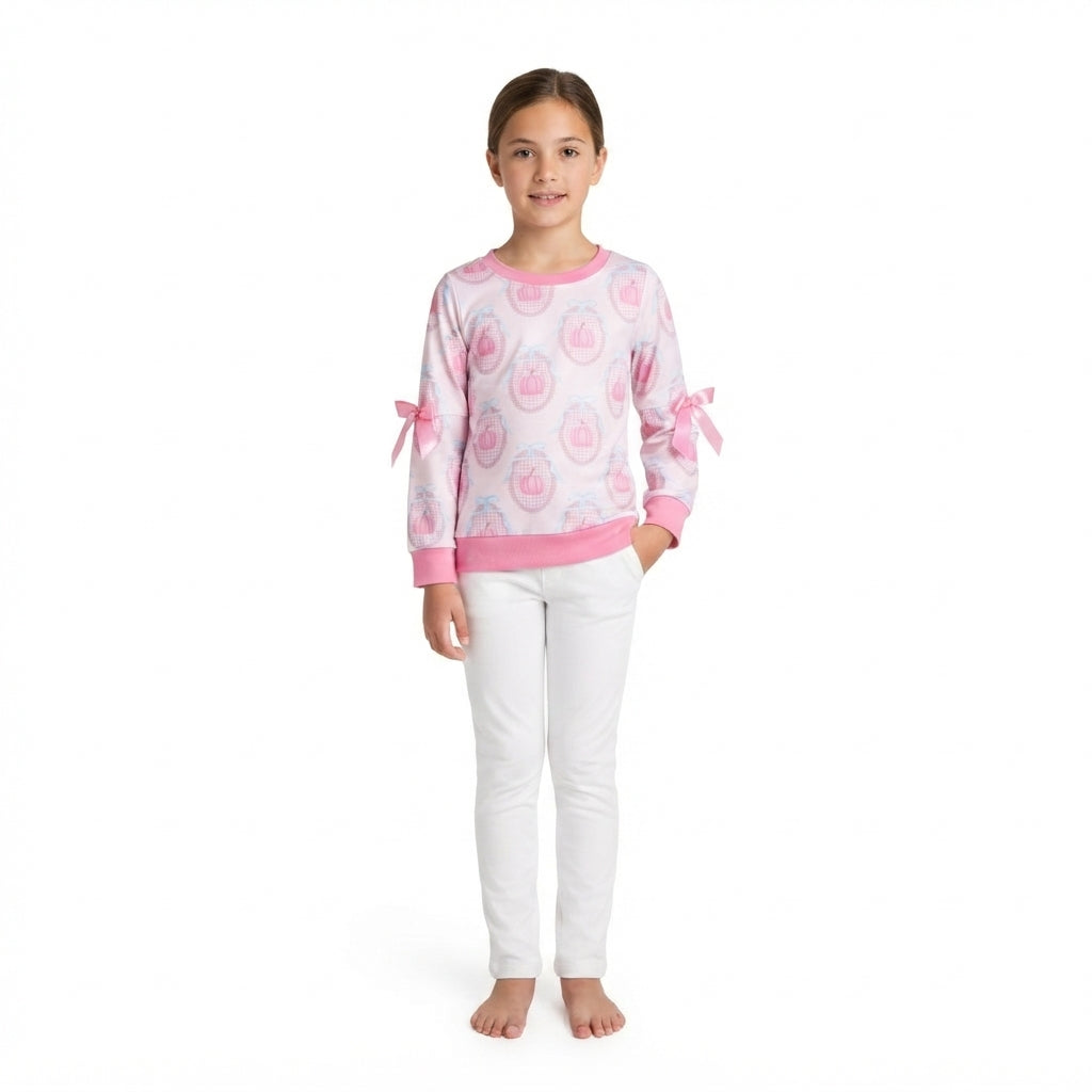 NO MOQ RTS GT1657 Baby Girl Clothes Pink Pumpkin Gingham Bow Mixed Print Long Sleeve Top 202610