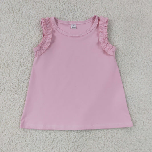 GT1701 Solid Pink Flutter Strap Loose Kids Casual Tank Top  202607 RTS