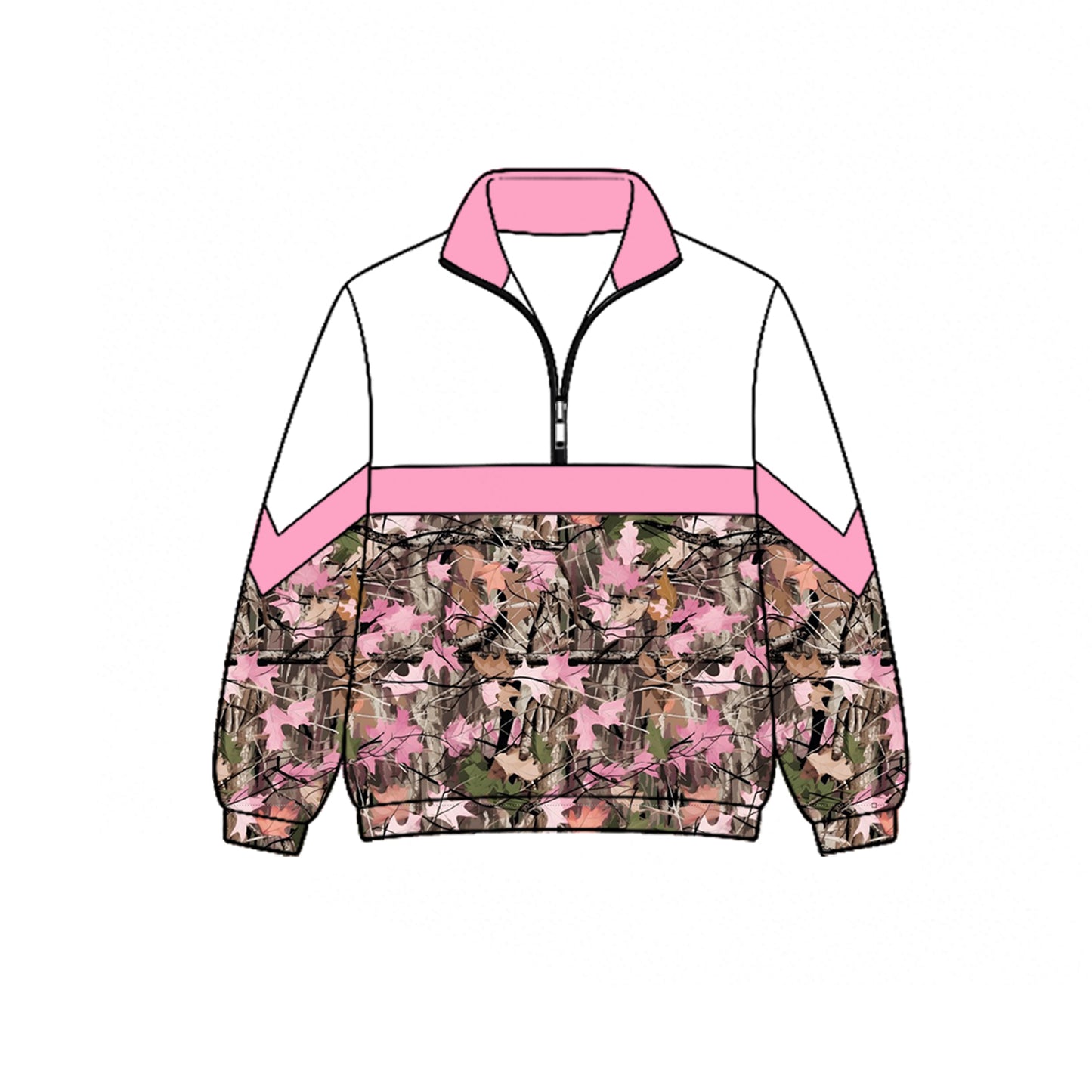 GT1725 Pink Fall Leaf Camo Color Block Half Zip Kids Pullover GIRL 202627 preorder