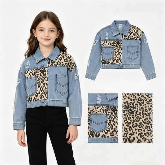 GT1730 Toddler Leopard Patchwork Denim Coat RTS 202630