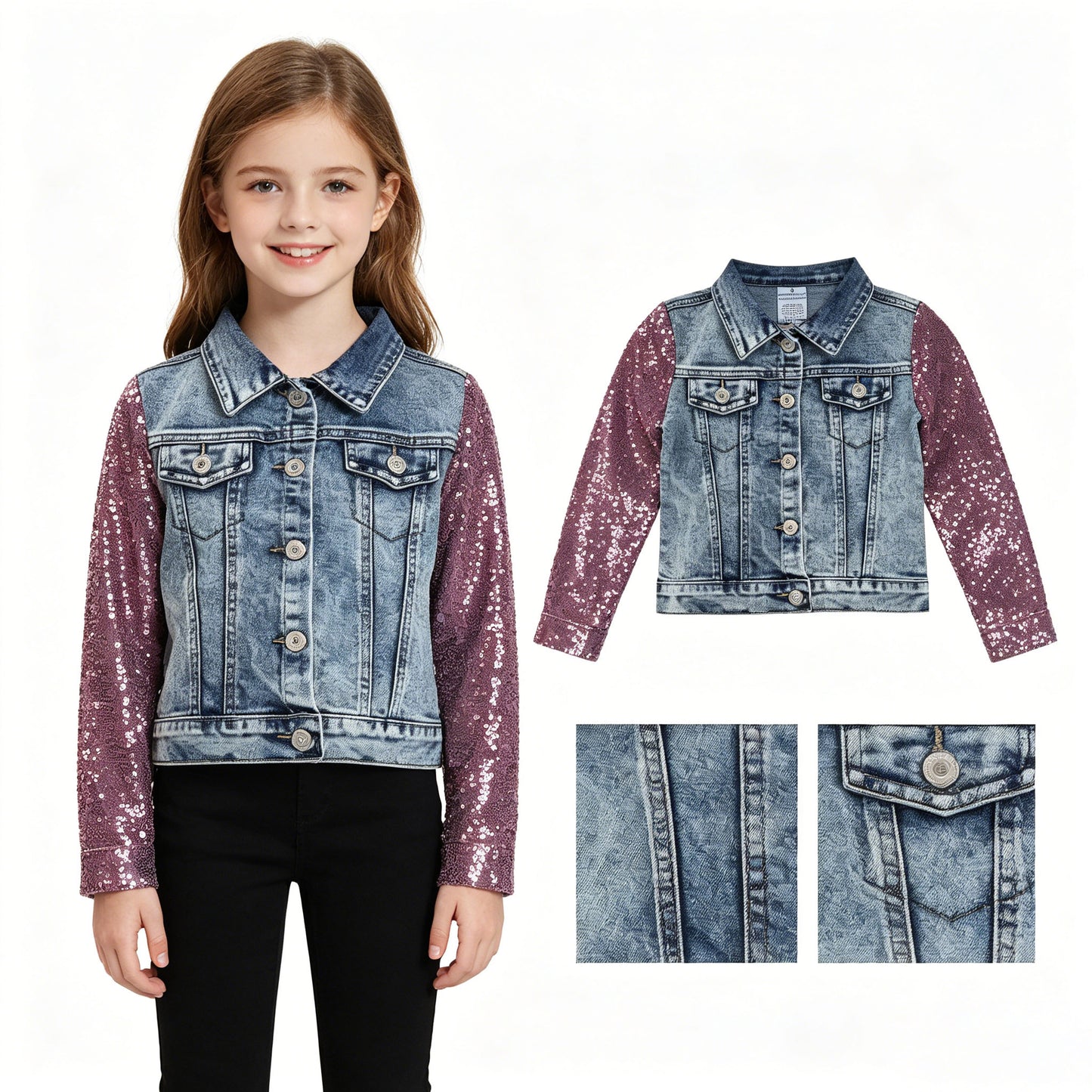 GT1731 Girls Sequin Distressed Denim Jacket  RTS 202630