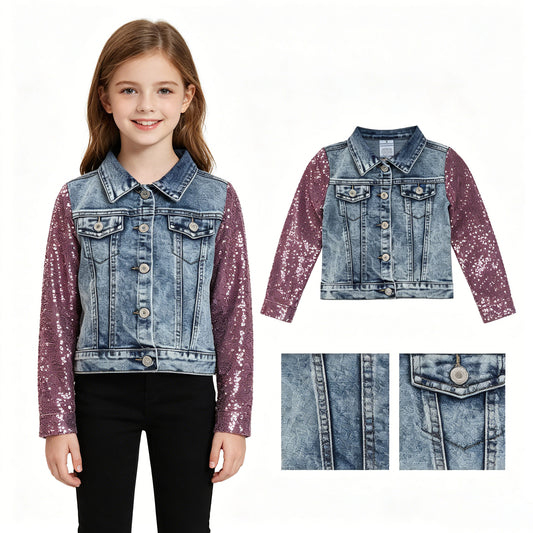 GT1731 Girls Sequin Distressed Denim Jacket  RTS 202630