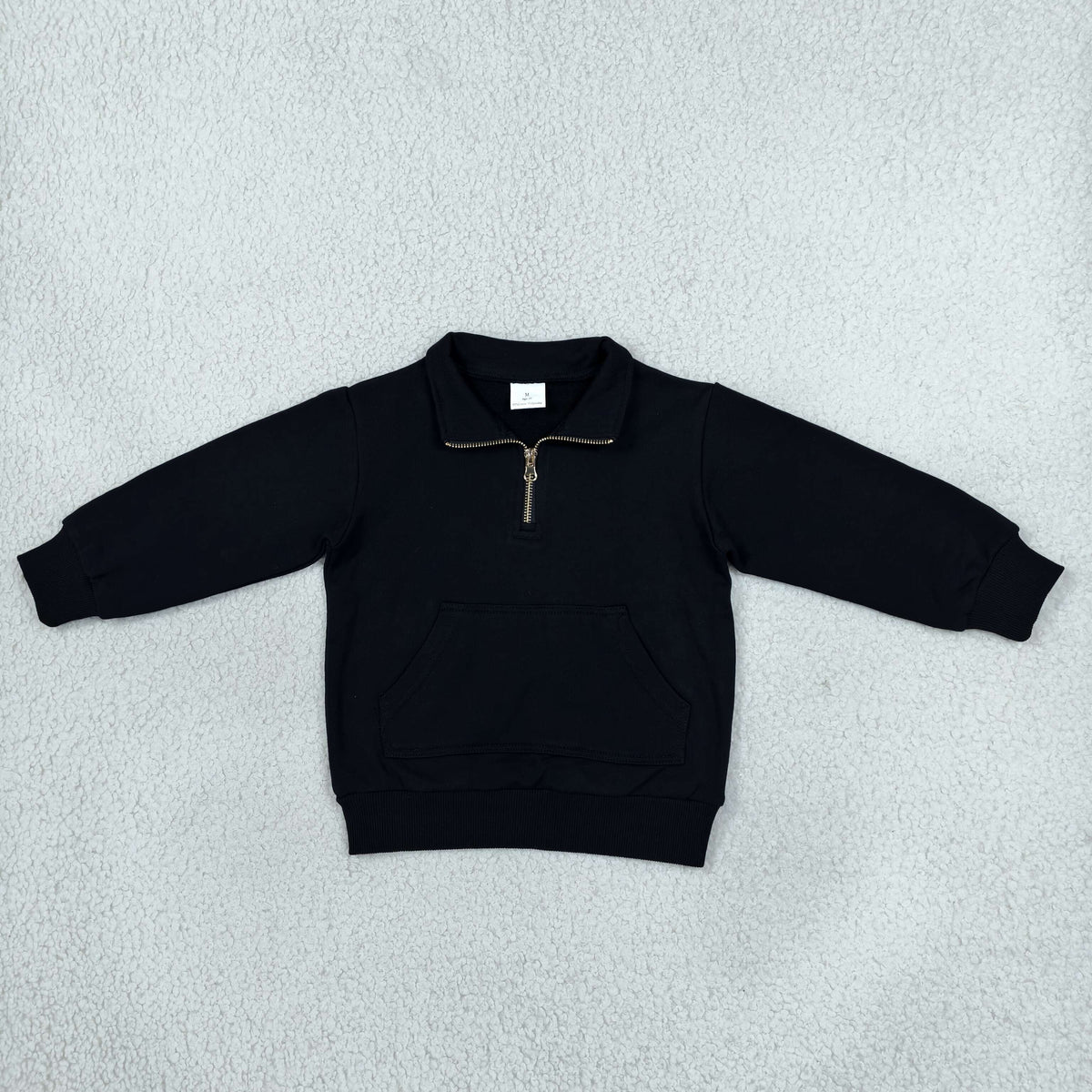 NO MOQ RTS GT1764 Baby Boy Clothes Solid Black Plain Long Sleeve Half Zip Pullover Sweatshirt 202610