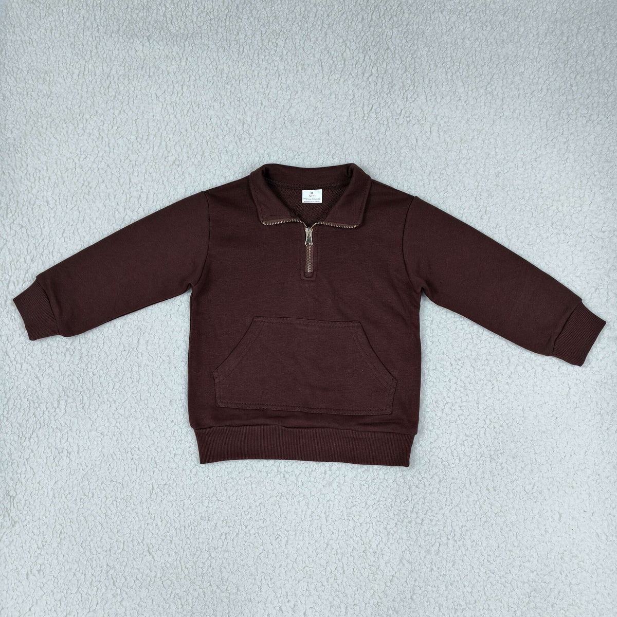 NO MOQ RTS GT1766 Baby Boy Clothes Solid Brown Plain Long Sleeve Half Zip Pullover Sweatshirt 202610