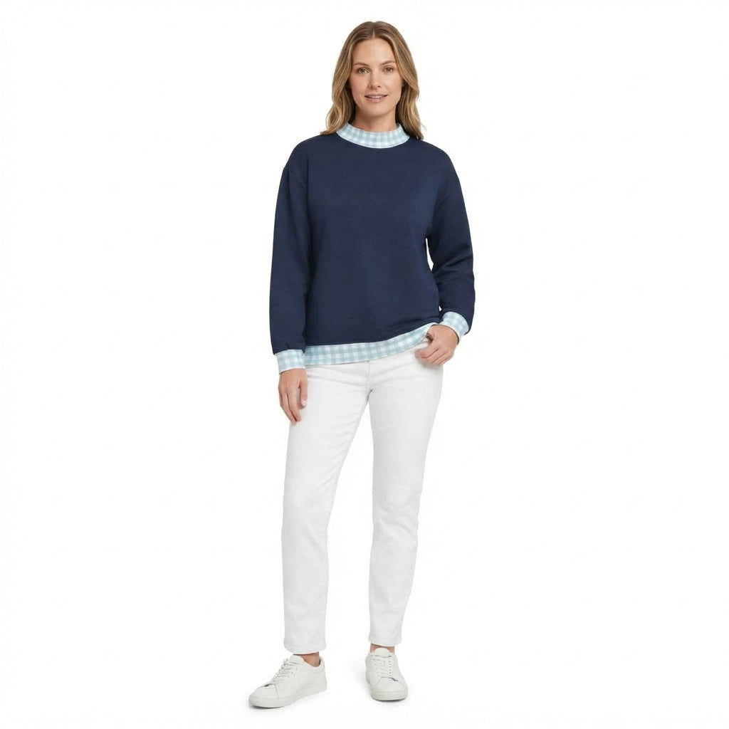 RTS NO MOQ GLS0185 Adult Women Clothes SOLID COTTON  BLUE Long Sleeve Stand Collar Top Short Pant Set