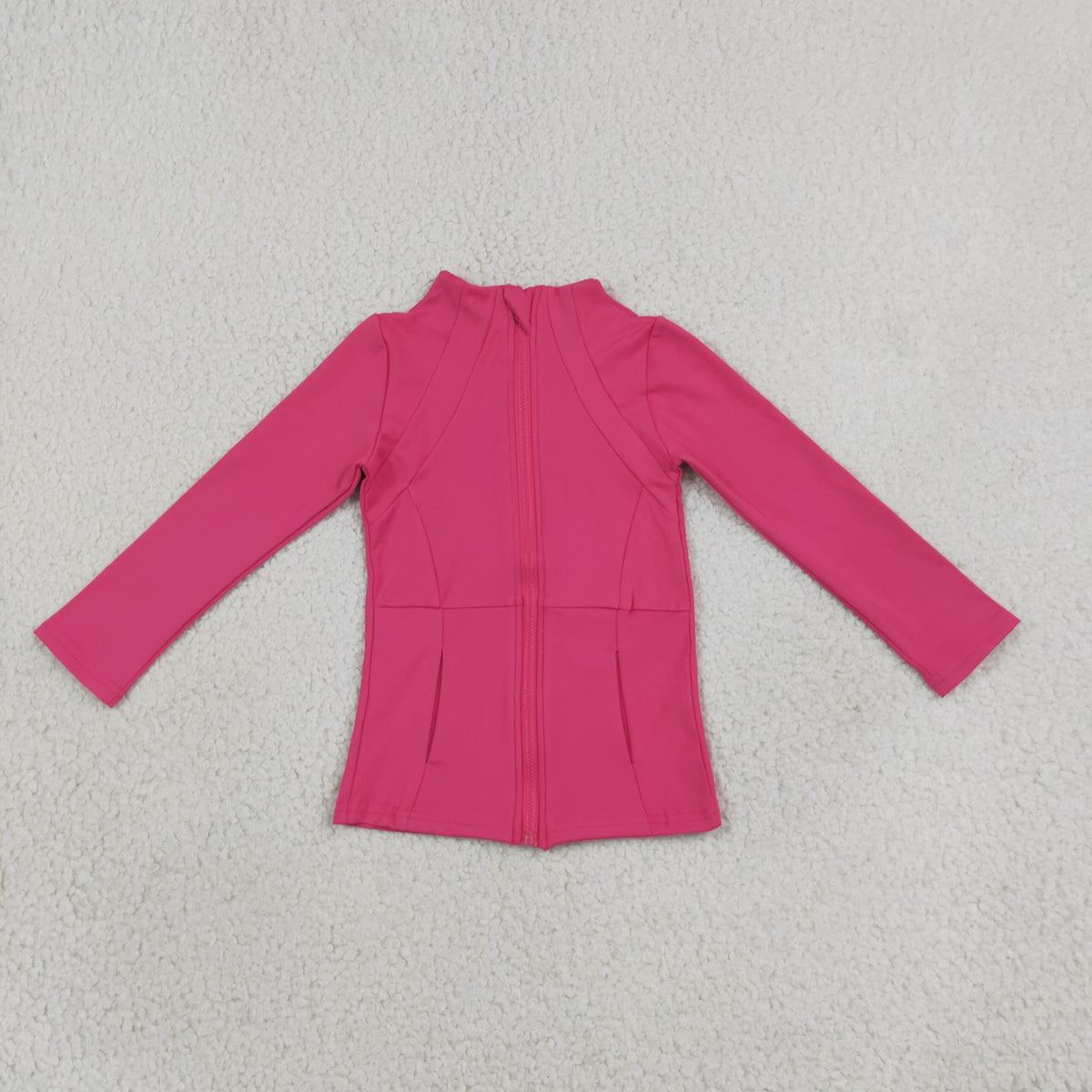 NO MOQ RTS GT1802-yoga Baby Girl Clothes Solid Hot Pink Long Sleeve Full Zip Rash Guard Top 202609