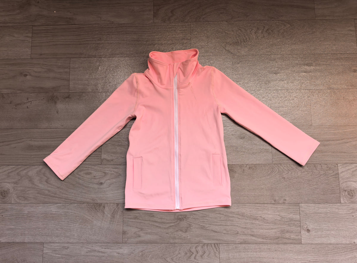Sample-Real Pics GT1805 Baby Girl Clothes Solid Pink Plain Print Long Sleeve Zip Up Jacket