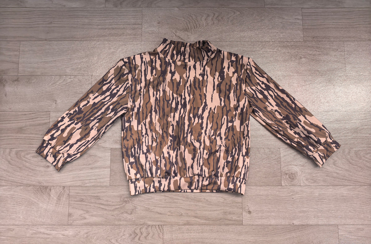 Sample-Real Pics GT1810 Baby Girl Clothes Camo Print Long Sleeve Mock Neck Pullover Top
