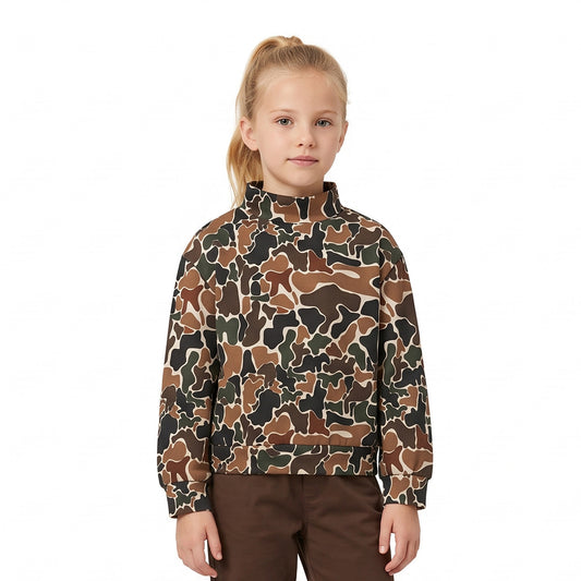 NO MOQ RTS GT1812(1)-yoga Baby Clothes Brown Camo Full Print Long Sleeve Mock Neck Pullover Top 202609