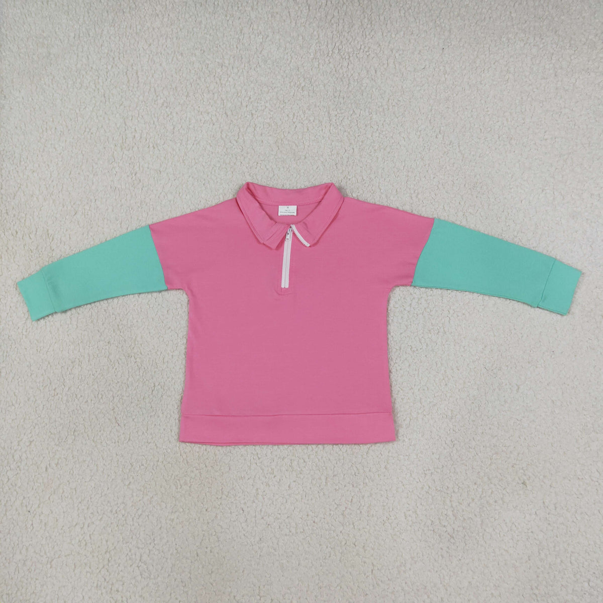 NO MOQ RTS GT1820 Baby Girl Clothes Color Block Pink Green Contrast Long Sleeve Half Zip Polo Top 202610