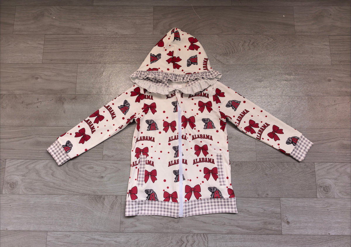 Sample-Real Pics GT1828 Baby Girl Clothes Bow Dot Graphic Print Long Sleeve Ruffle Zip Hooded Jacket