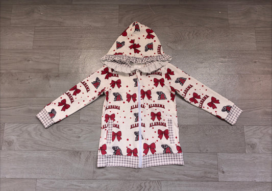 Sample-Real Pics GT1828 Baby Girl Clothes Bow Dot Graphic Print Long Sleeve Ruffle Zip Hooded Jacket