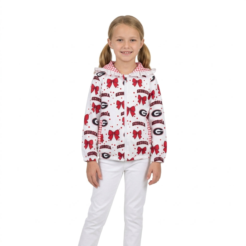 NO MOQ RTS GT1831 Baby Girl Clothes Georgia Bow Dot Mixed Print Long Sleeve Hooded Zip Jacket 202610