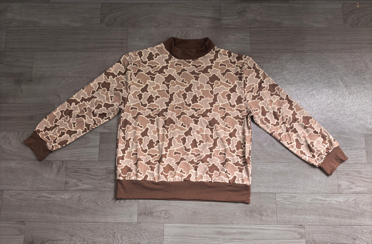 Sample-Real Pics GT1879 women Clothes Camo Print Long Sleeve Mock Neck Shirt