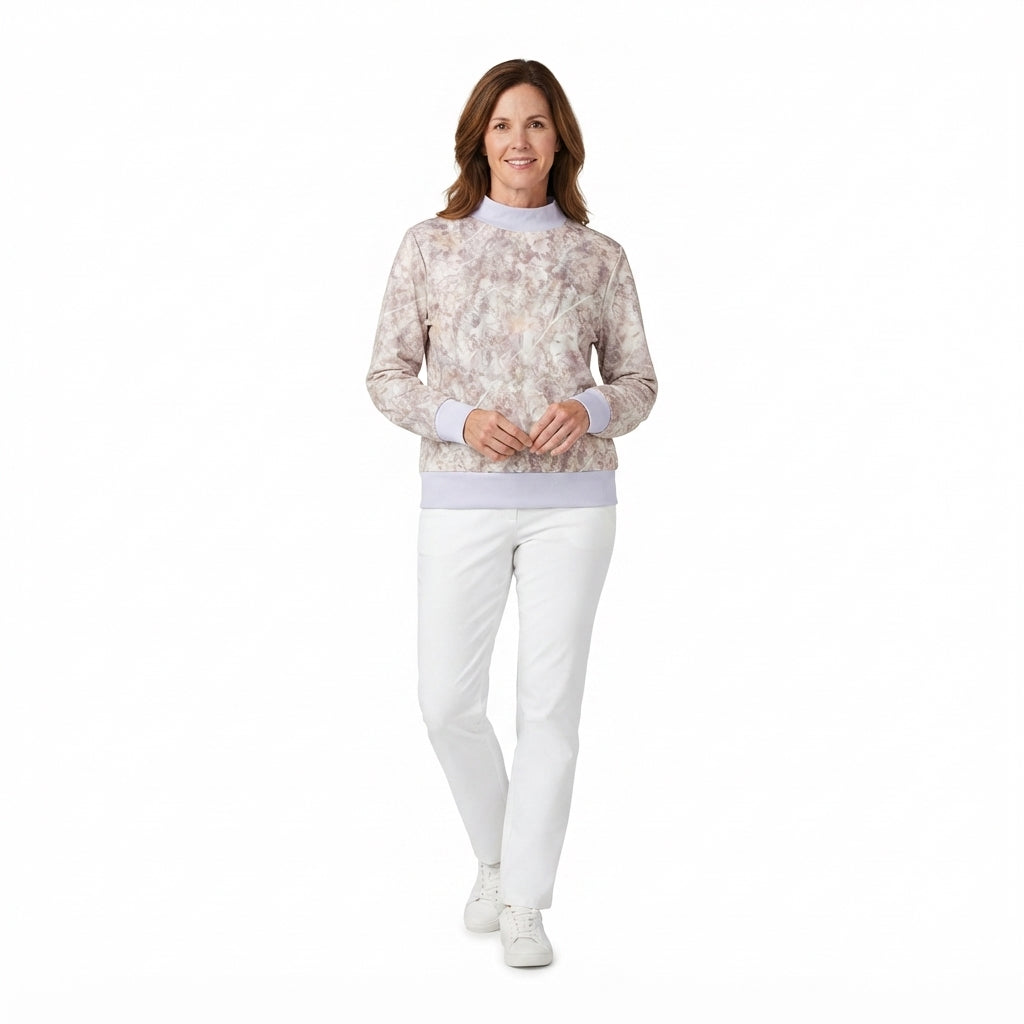 NO MOQ RTS GT1882 Women Clothes Watercolor Floral Allover Print Long Sleeve Ruffle Mock Neck Top 202610