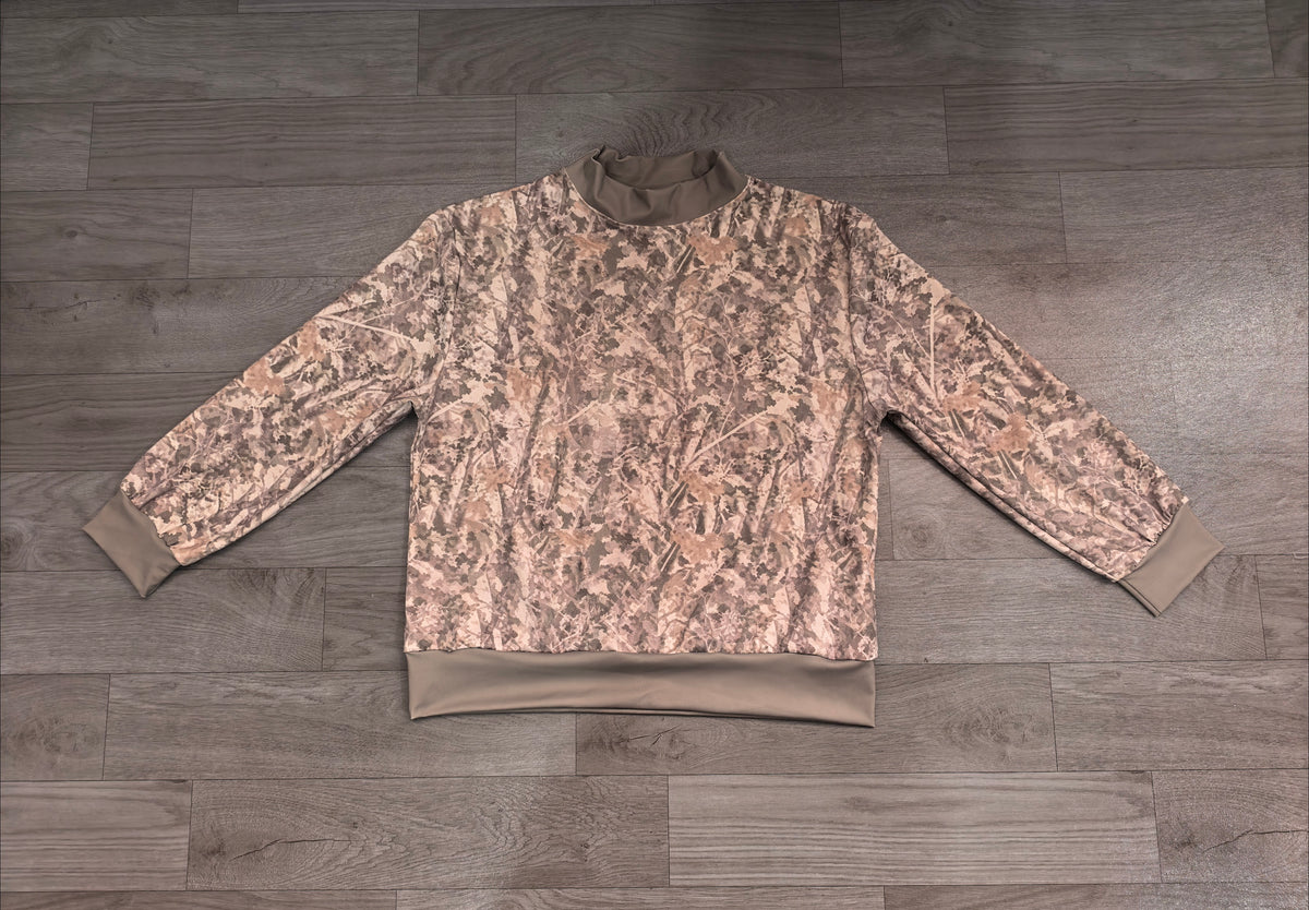 Sample-Real Pics GT1883 Women Clothes Wild Nature Camo Print Long Sleeve Mock Neck Sweatshirt