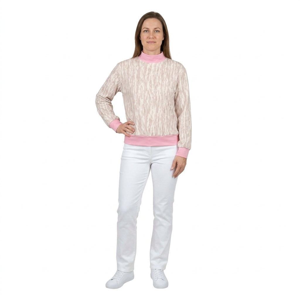 NO MOQ RTS GT1891-yoga-women Clothes Pink Camo Print Long Sleeve Mock Neck Top 202610