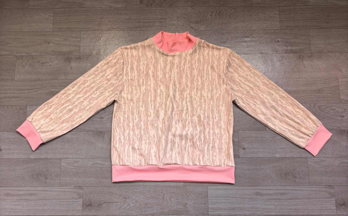 Sample-Real Pics GT1891 Women Clothes Light Camo Allover Print Long Sleeve Mock Neck Top