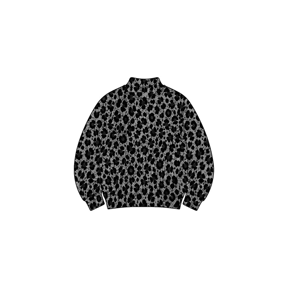 Preorder GT1903 Black Leopard Print Yoga Pullover Top Soft Stretch Mock Neck Girl kids Long Sleeve Workout Sweatshirt