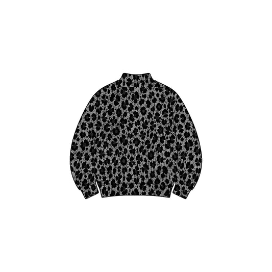 Preorder GT1903 Black Leopard Print Yoga Pullover Top Soft Stretch Mock Neck Girl kids Long Sleeve Workout Sweatshirt