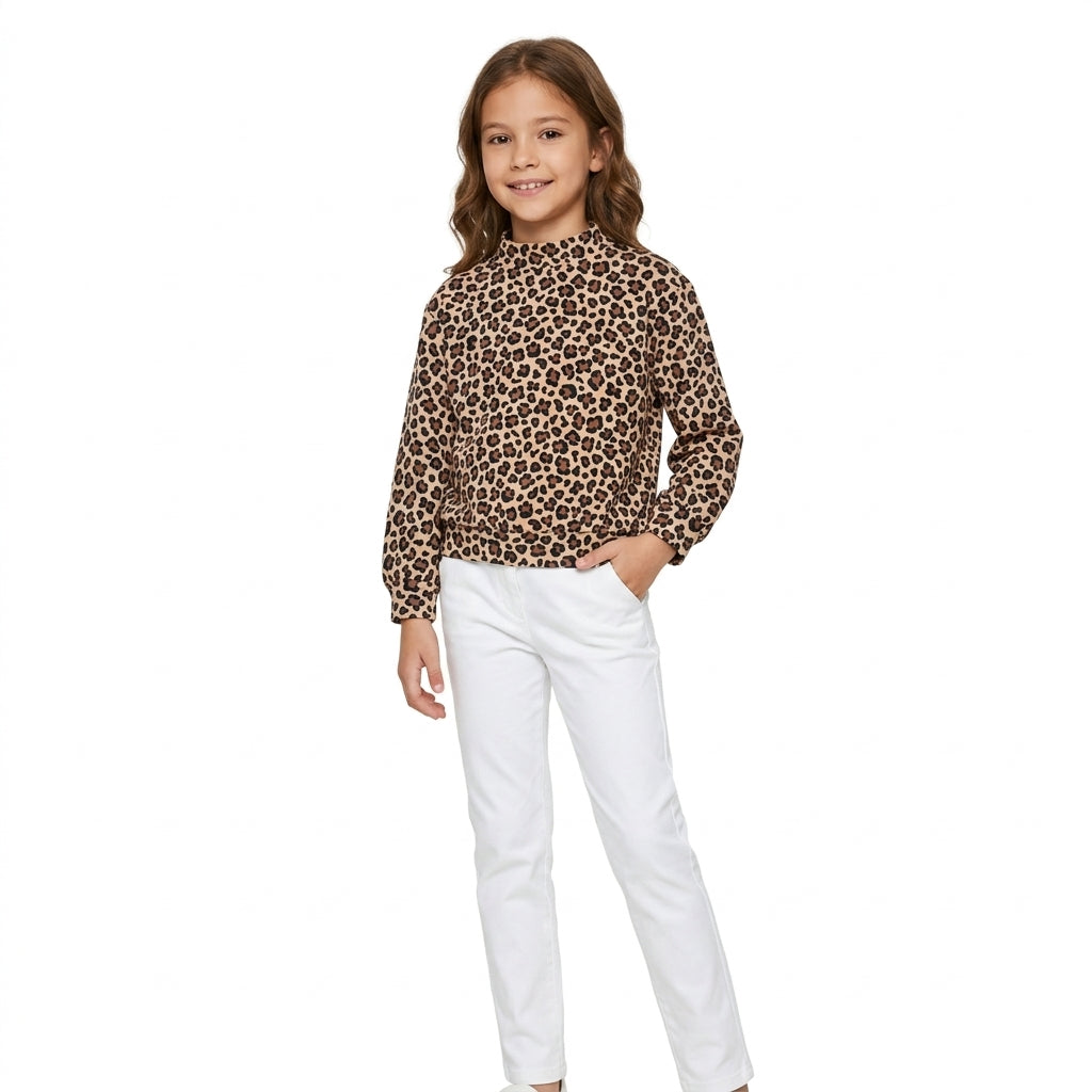 NO MOQ RTS GT1904-yoga Baby Girl Clothes Leopard Print Mock Neck Long Sleeve Top 202610