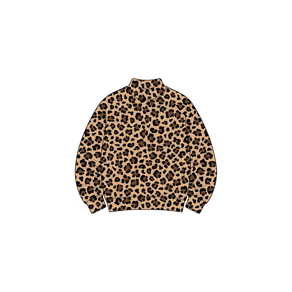 Preorder GT1903 Brown Leopard Print Yoga Pullover Top Soft Stretch Mock Neck Girl kids Long Sleeve Workout Sweatshirt
