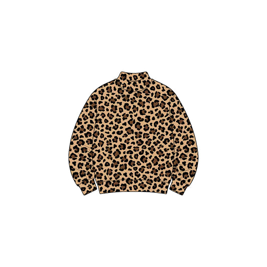 Preorder GT1903 Brown Leopard Print Yoga Pullover Top Soft Stretch Mock Neck Girl kids Long Sleeve Workout Sweatshirt