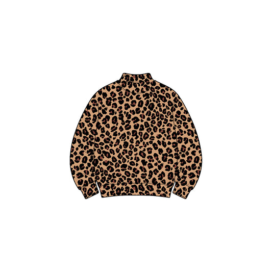 Preorder GT1905 Dark Brown Leopard Print Yoga Pullover Top Soft Stretch Mock Neck Girl kids Long Sleeve Workout Sweatshirt