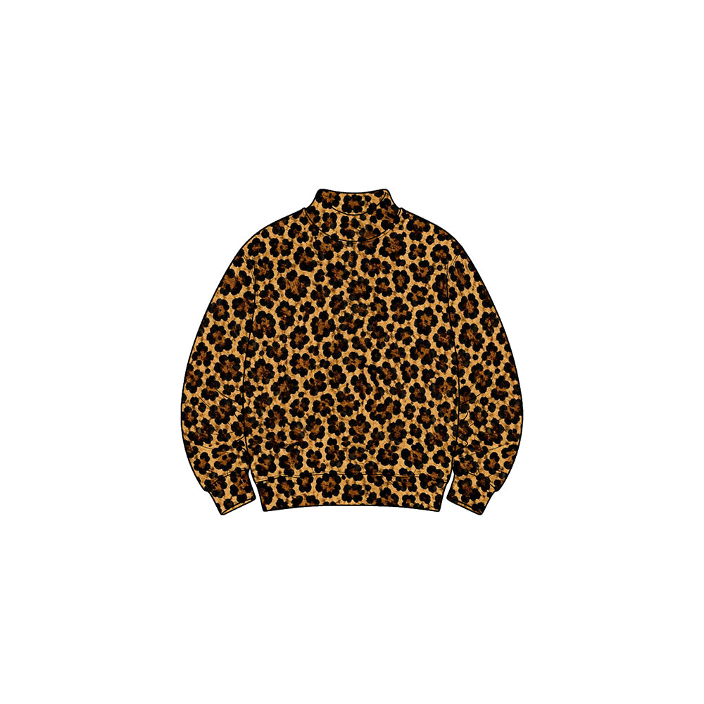 Preorder GT1906 Tan Leopard Print Yoga Pullover Top Soft Stretch Mock Neck Girl kids Long Sleeve Workout Sweatshirt