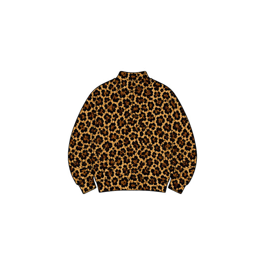 Preorder GT1906 Tan Leopard Print Yoga Pullover Top Soft Stretch Mock Neck Girl kids Long Sleeve Workout Sweatshirt