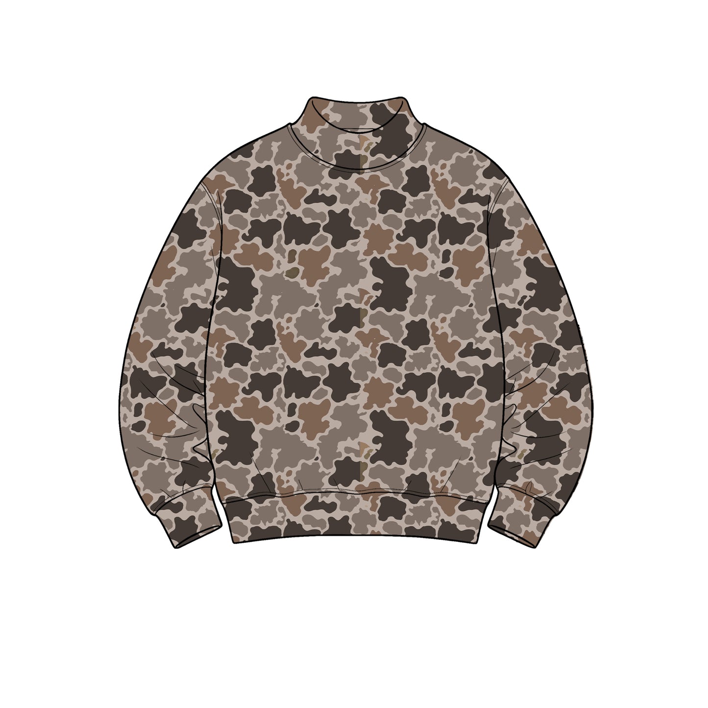Preorder GT1907 Olive Woodland Camo Mock Neck Yoga Pullover for Women – Stretch Long Sleeve Active Sweatshirt Top
