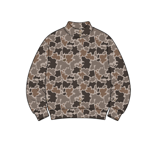 Preorder GT1907 Olive Woodland Camo Mock Neck Yoga Pullover for Women – Stretch Long Sleeve Active Sweatshirt Top